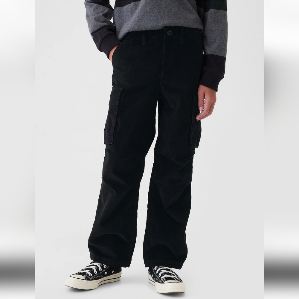NWT Gap Kids Boy's Corduroy Cargo Baggy Pants Black Size  6